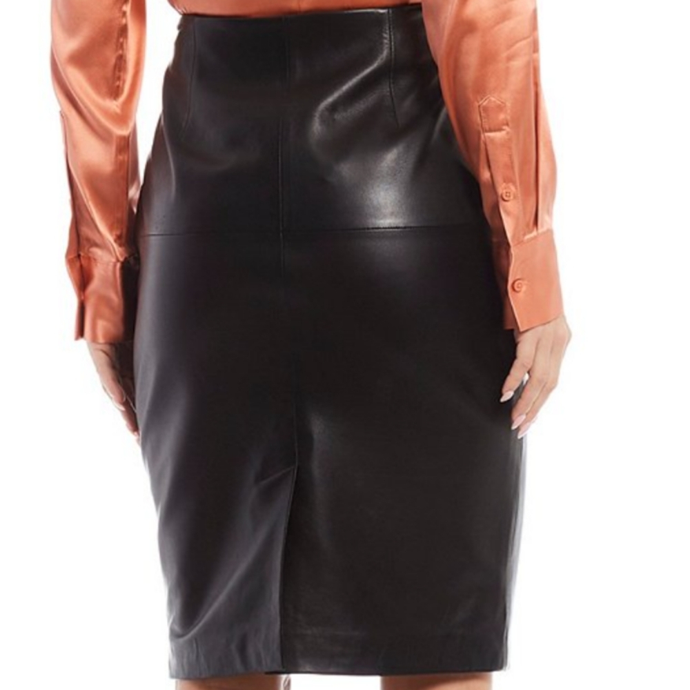 Antonio Melani Caroline Black Leather Pencil Skirt - Picture 2 of 6
